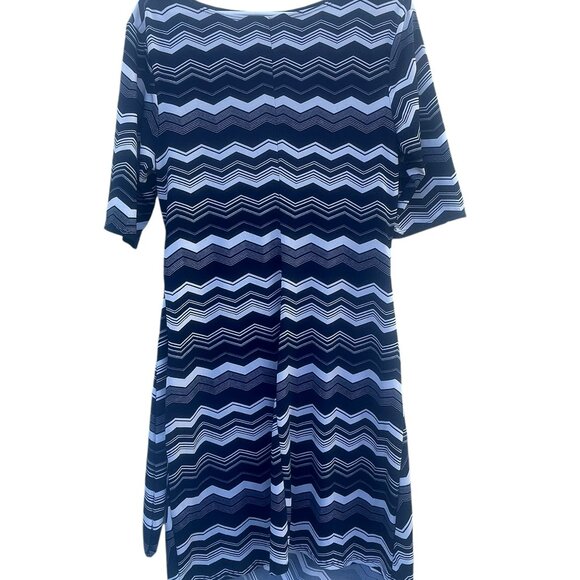 Karin Stevens Navy/White Chevron Knee Length Dress Size Large - Picture 3 of 10